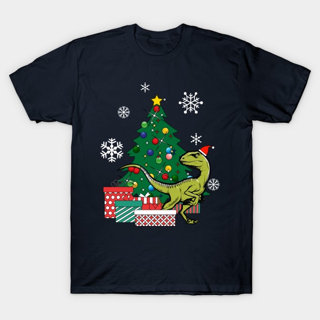 Velociraptor Around The Christmas Tree T-Shirt by Nova5